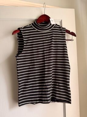 GAP Black & White Striped Mock Neck Tank